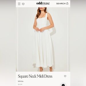 White Square Neck Midi Dress